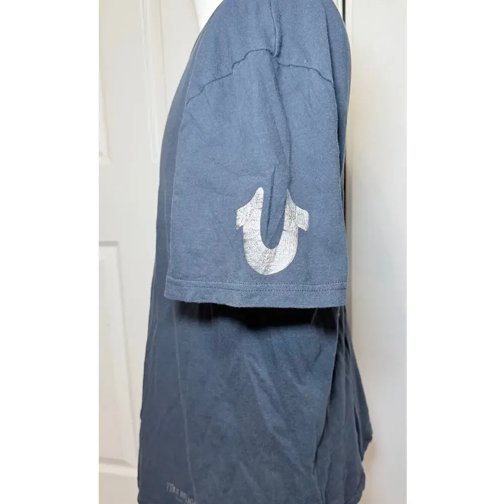 True Religion Mens XL Slate Blue Graphic T Shirt Cotton Crewneck Tee
